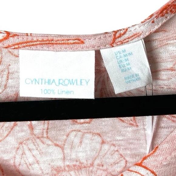NWT Cynthia Rowley Women’s 100% Linen Floral Short Sleeve Shirt Orange Size M - Picture 5 of 5